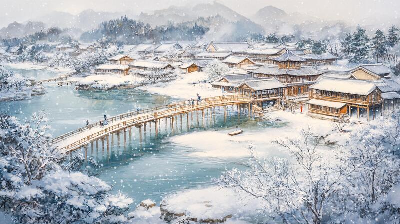 高清大图下载【趣麦麦图】雪景古风插画9