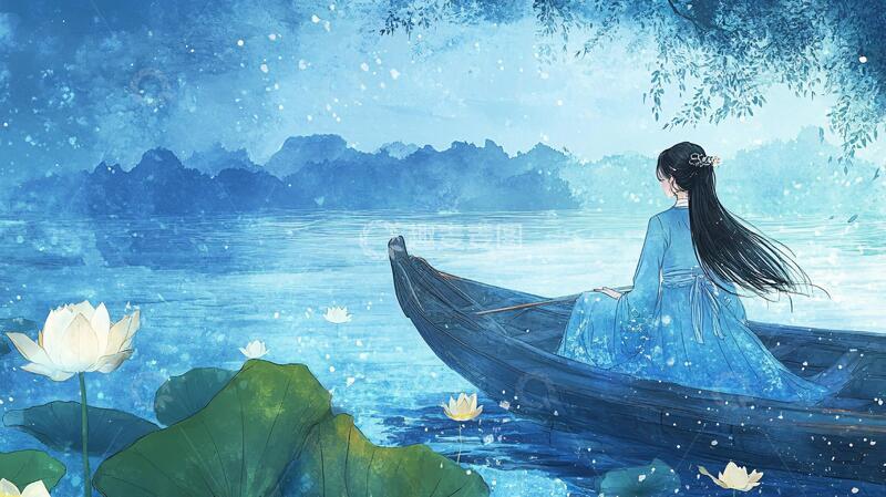 高清大图下载【趣麦麦图】采莲插画插画古风姑娘