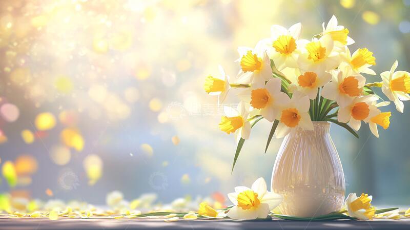 高清大图下载【趣麦麦图】唯美水仙花花卉花瓶鲜花