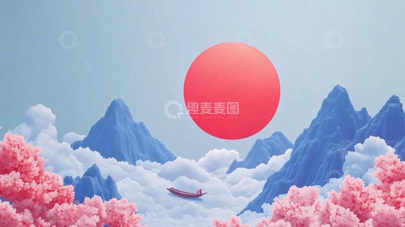 高清大图下载【趣麦麦图】插画红日插画中式红日
