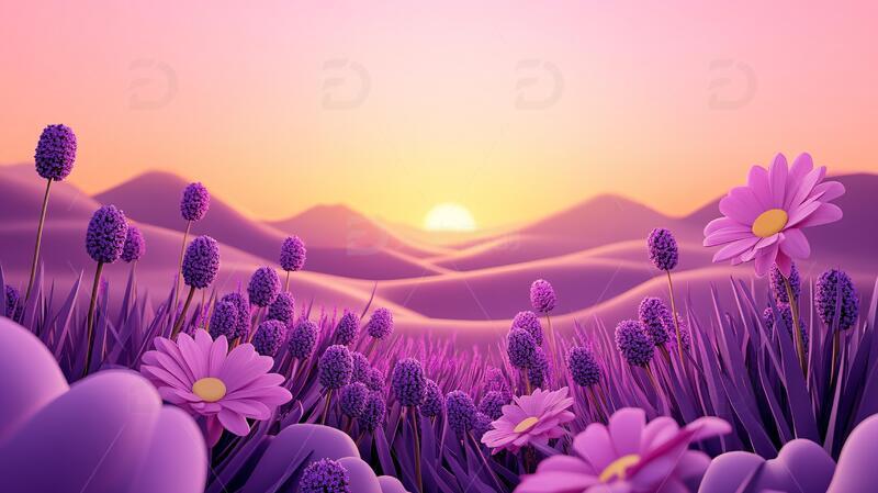 日出与花场景花卉花朵