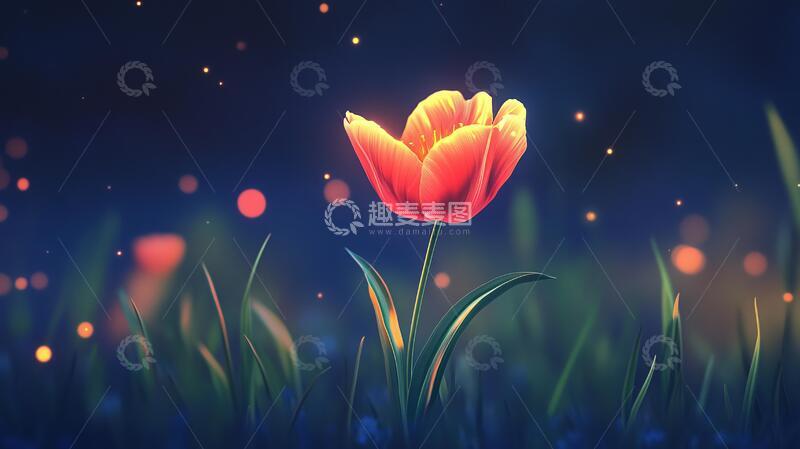 高清大图下载【趣麦麦图】梦幻郁金香插画梦幻背景