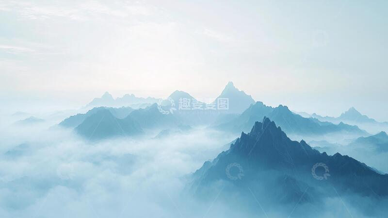 高清大图下载【趣麦麦图】墨韵禅意山峰云雾意境17