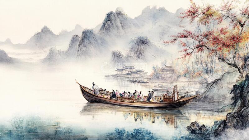 高清大图下载【趣麦麦图】新中式禅意山水船3