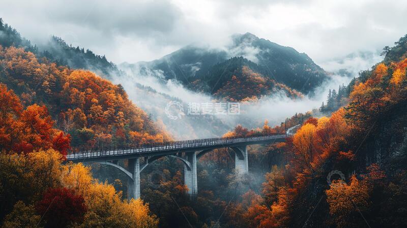 高清大图下载【趣麦麦图】云雾山中秋色图