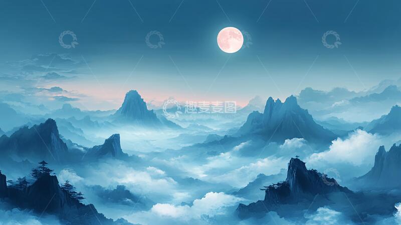 高清大图下载【趣麦麦图】红日水墨山水107