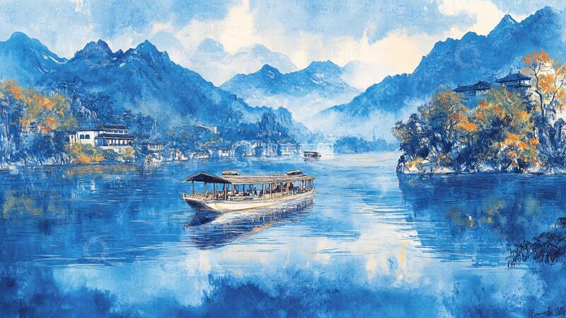 高清大图下载【趣麦麦图】横店水彩水墨山水