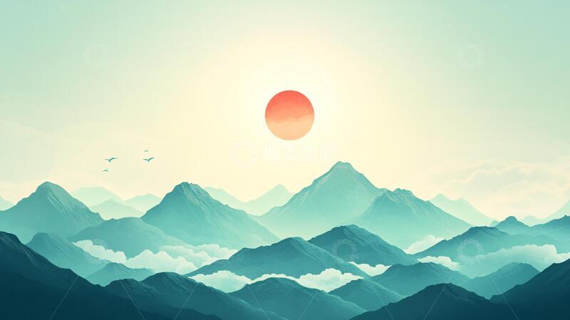 高清大图下载【趣麦麦图】旭日东升插画6