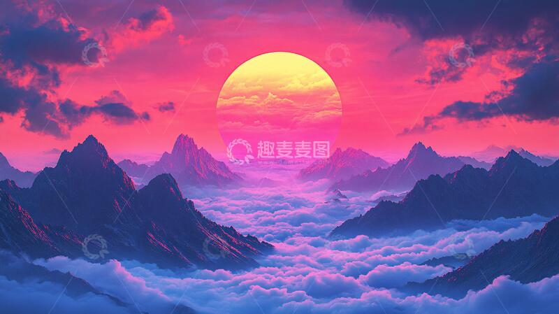 高清大图下载【趣麦麦图】红日云海红日背景风景