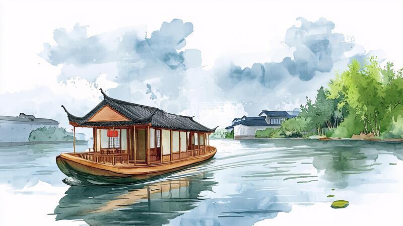 高清大图下载【趣麦麦图】江南风景插画