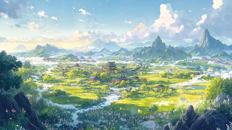 高清大图下载【趣麦麦图】古风动画场景1