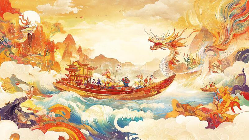 高清大图下载【趣麦麦图】赛龙舟主插画包装系列