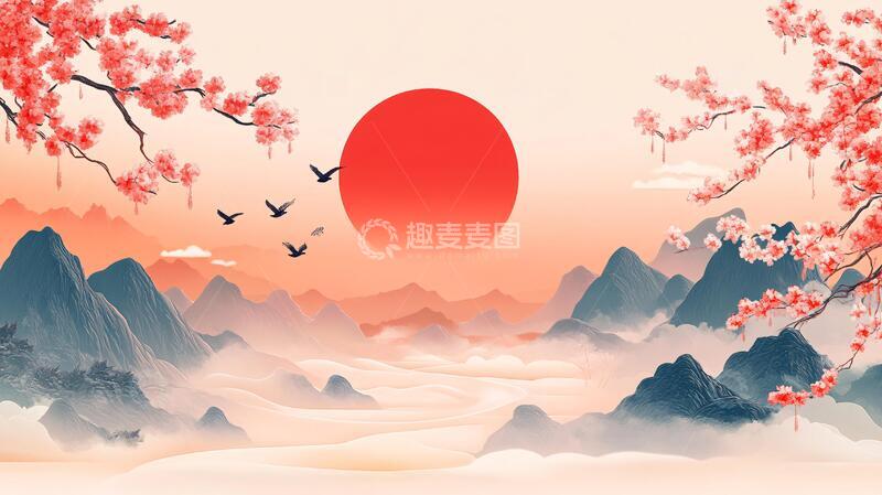 高清大图下载【趣麦麦图】旭日东升插画5