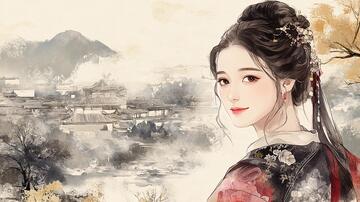 言情插画插画古装美女