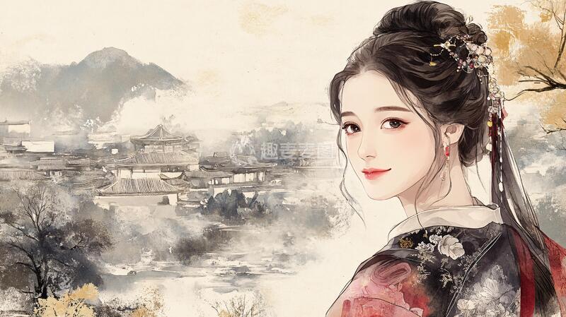 高清大图下载【趣麦麦图】言情插画插画古装美女