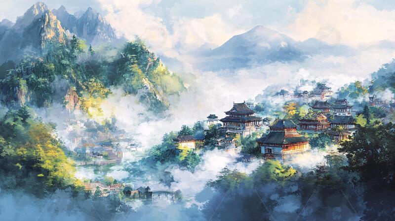 高清大图下载【趣麦麦图】武当山插画古风场景插画