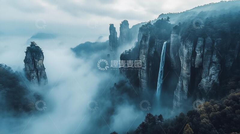 高清大图下载【趣麦麦图】飞瀑流晖飞瀑流云天梯