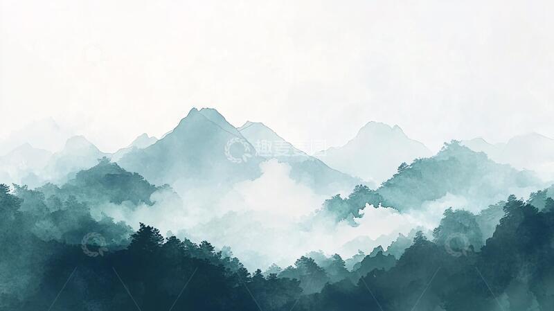 高清大图下载【趣麦麦图】蓝调水墨群山6