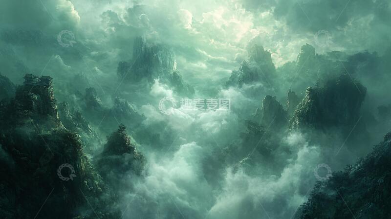 高清大图下载【趣麦麦图】仙境云海图云雾仙境背景