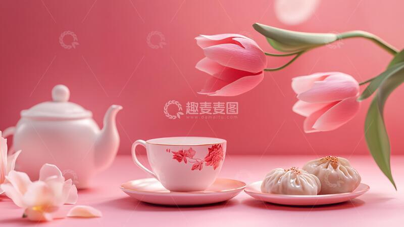 高清大图下载【趣麦麦图】新春下午茶早茶茶具场景