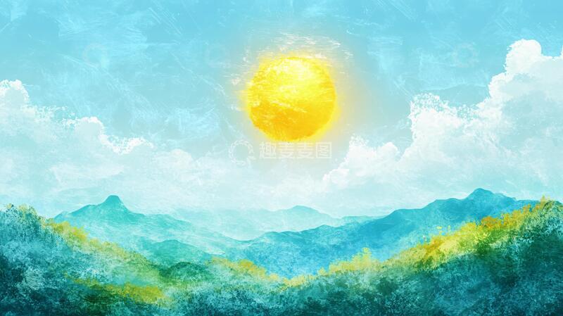 高清大图下载【趣麦麦图】红日水墨山水98