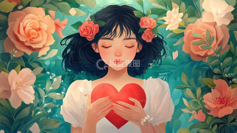 高清大图下载【趣麦麦图】情人节女孩插画背景