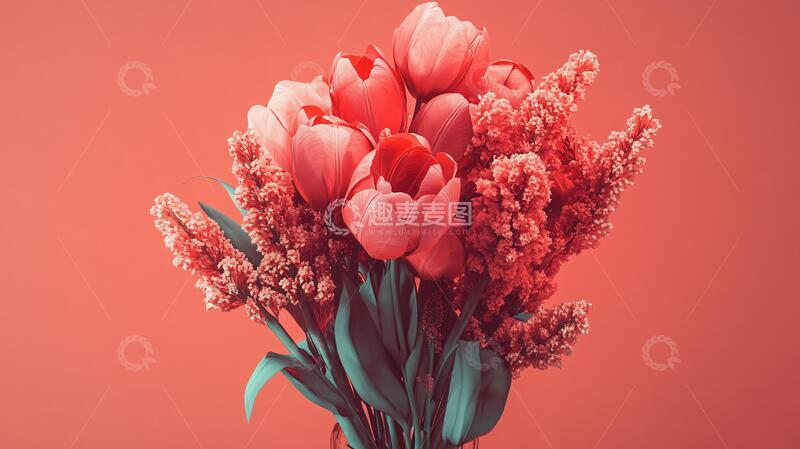 高清大图下载【趣麦麦图】粉色郁金香花束1
