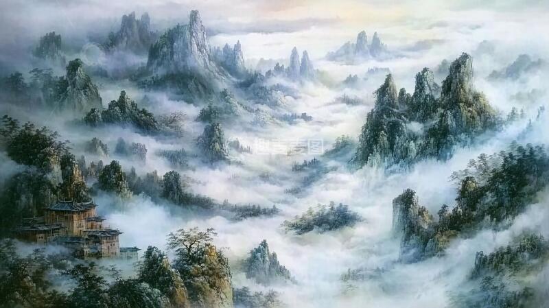 高清大图下载【趣麦麦图】立体画云海油画云雾巨幅