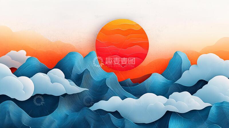 高清大图下载【趣麦麦图】旭日东升插画4