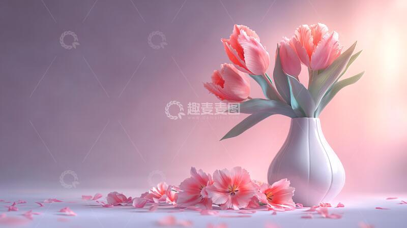 高清大图下载【趣麦麦图】粉红郁金香花束