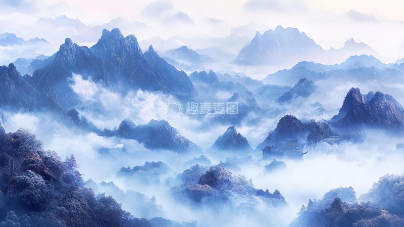 高清大图下载【趣麦麦图】墨韵禅意山峰云雾意境16