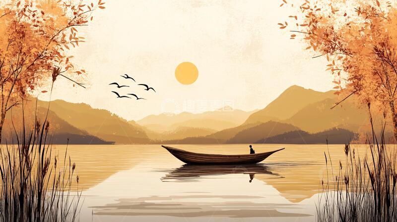 高清大图下载【趣麦麦图】禅意芦苇山水画