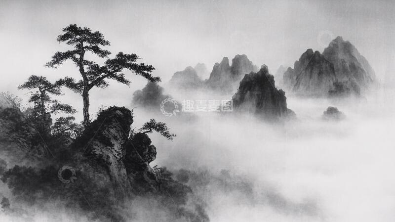 高清大图下载【趣麦麦图】迎客松水墨山2