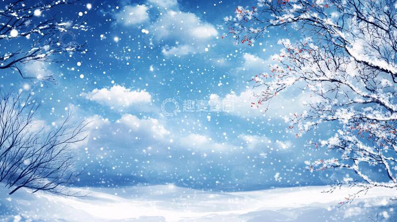 高清大图下载【趣麦麦图】手绘雪夜风景无框画3
