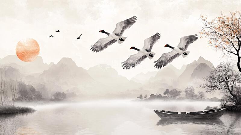 高清大图下载【趣麦麦图】中式意境山水画瑞鹤图4