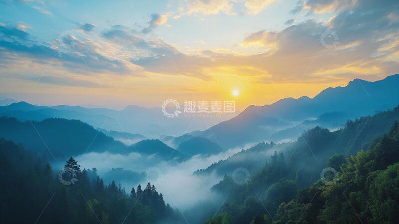 高清大图下载【趣麦麦图】井冈晨雾日出晨雾光雾