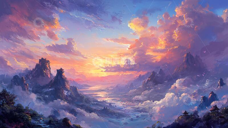 高清大图下载【趣麦麦图】天界晓钟风景插画14