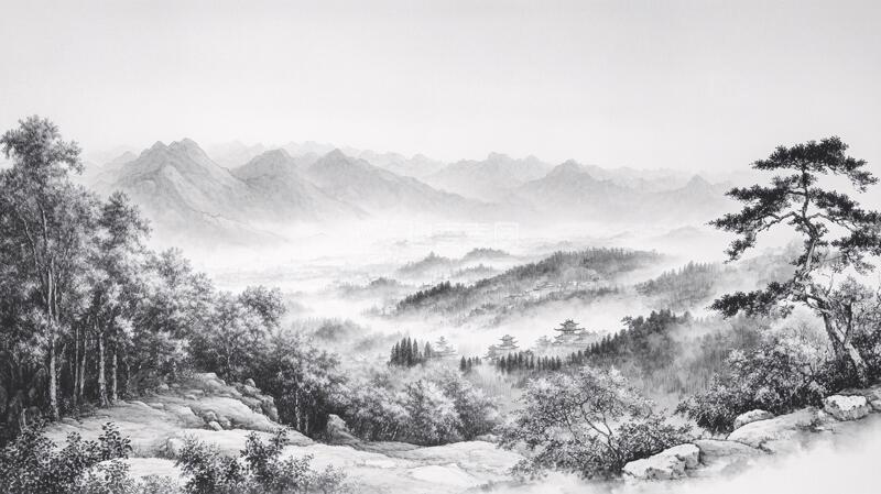高清大图下载【趣麦麦图】大画幅高清中式水墨山2