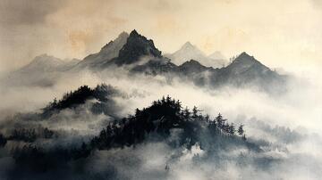 云雾山景画云雾彩绘风光