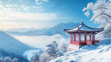 冬天雪景的爱晚亭