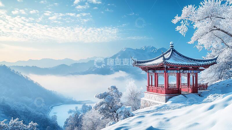高清大图下载【趣麦麦图】冬天雪景的爱晚亭
