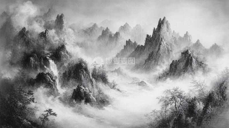 高清大图下载【趣麦麦图】意境巨幅水墨山1