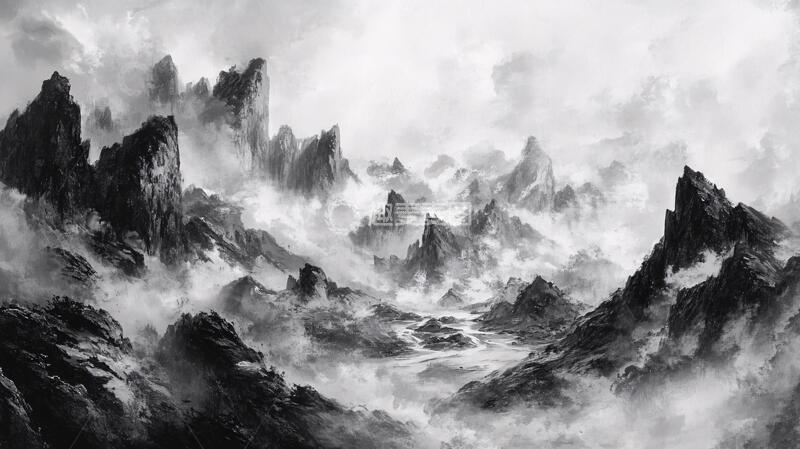 高清大图下载【趣麦麦图】山水画黑白云海13