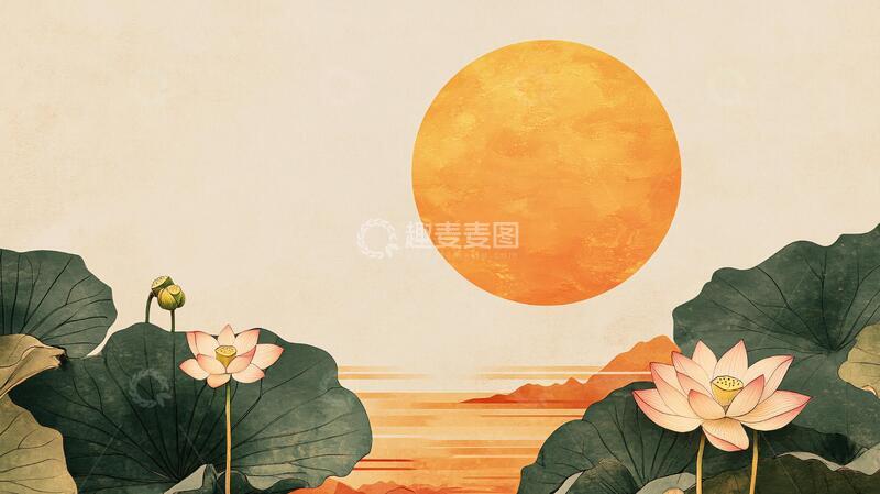 高清大图下载【趣麦麦图】古风中秋荷花插画