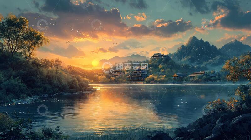 高清大图下载【趣麦麦图】山水楼阁雅致意境风3