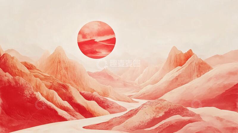 高清大图下载【趣麦麦图】插画红日红日插画意境