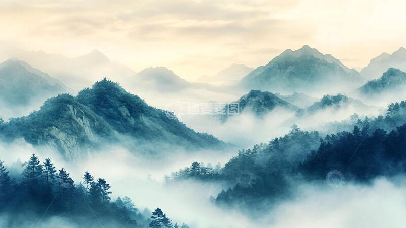高清大图下载【趣麦麦图】墨韵禅意山峰云雾意境11