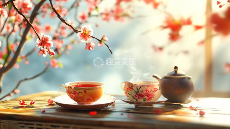 高清大图下载【趣麦麦图】春暖茶香时光背景意境