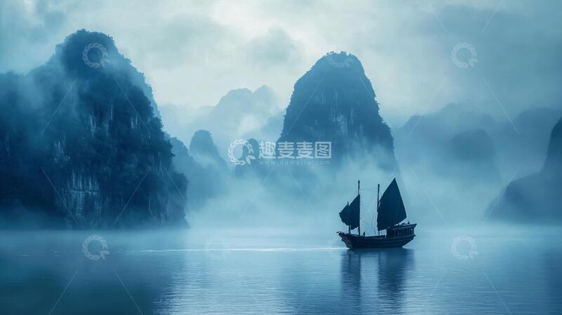 高清大图下载【趣麦麦图】一叶扁舟轻帆卷