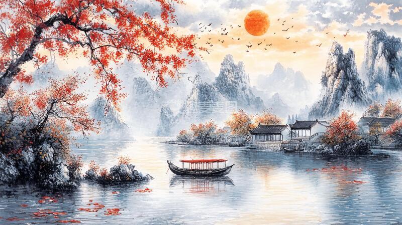 高清大图下载【趣麦麦图】高清彩色客厅山水4